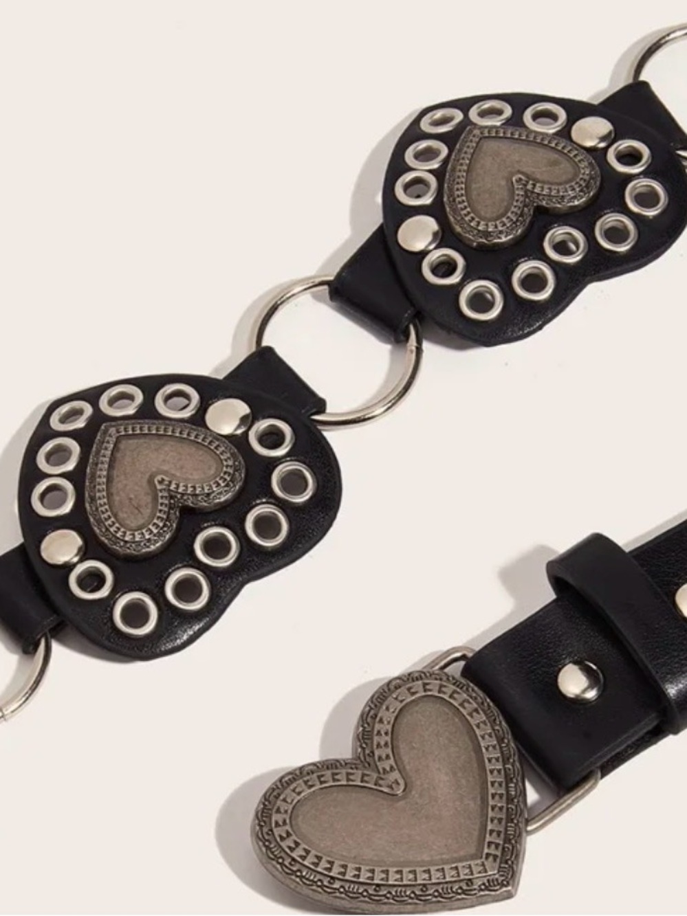 Valentina Black Heart Stud and Ring Leather Waist Belt